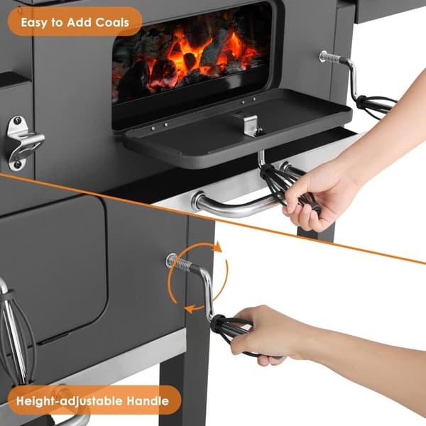 Stor BBQ-grill med hjul, termometer, stor grillflade & opbevaringshylder – perfekt til familie og venner