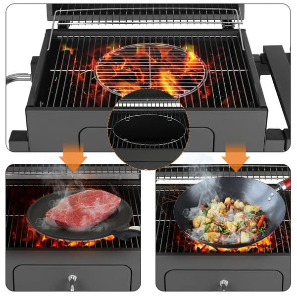 Stor BBQ-grill med hjul, termometer, stor grillflade & opbevaringshylder – perfekt til familie og venner