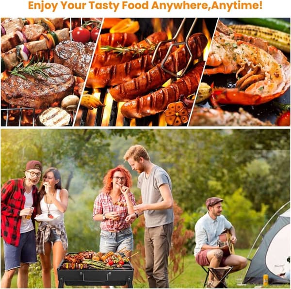 Kompakt og transportabel kulgrill i rustfrit stål – ideel til 2–4 personer på ture, camping eller i haven