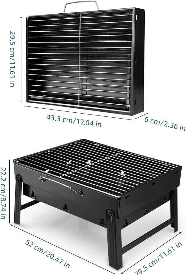 Kompakt og transportabel kulgrill i rustfrit stål – ideel til 2–4 personer på ture, camping eller i haven