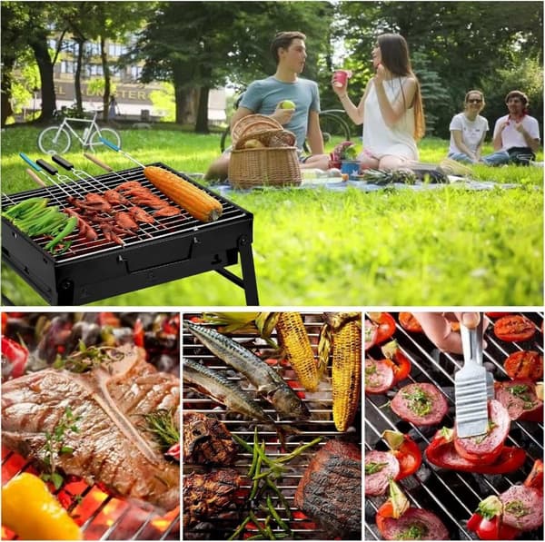 Kompakt og transportabel kulgrill i rustfrit stål – ideel til 2–4 personer på ture, camping eller i haven