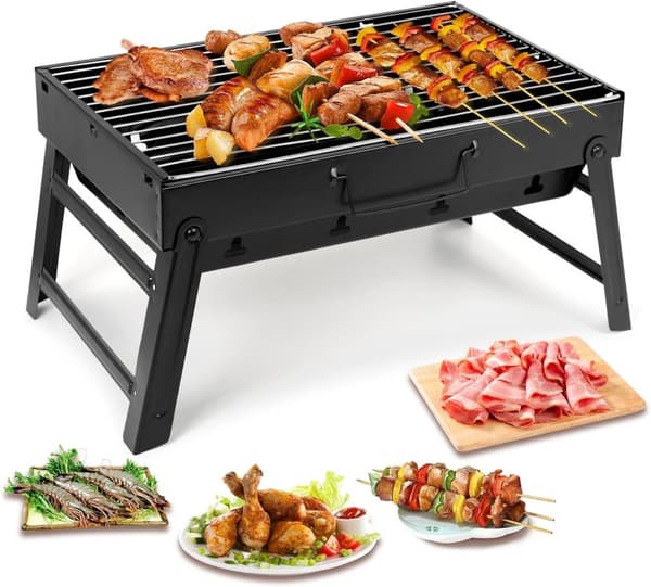 Kompakt og transportabel kulgrill i rustfrit stål – ideel til 2–4 personer på ture, camping eller i haven