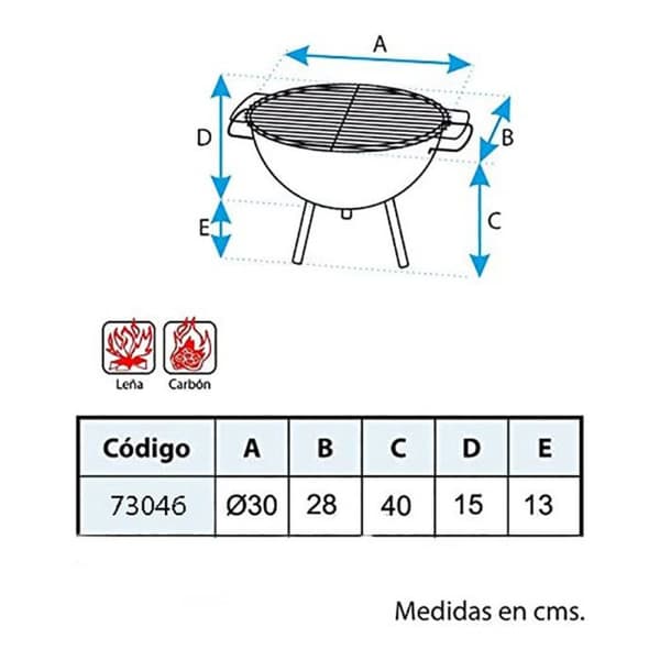 IMEX EL ZORRO Grill runt bord med förzinkad grill, svart, 30 x 28 x 40 cm - 71426.0