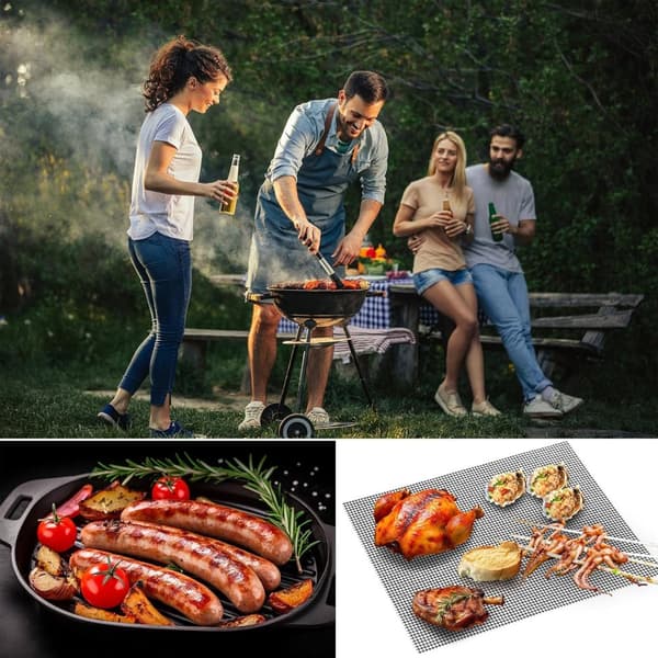Set med 4 delar grill, grillnät återanvändbar och skärbar matta non-stick grill för yoghurtmaskiner ugnstillagning - 40x33cm