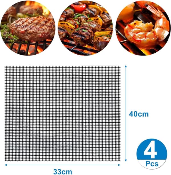 Set med 4 delar grill, grillnät återanvändbar och skärbar matta non-stick grill för yoghurtmaskiner ugnstillagning - 40x33cm