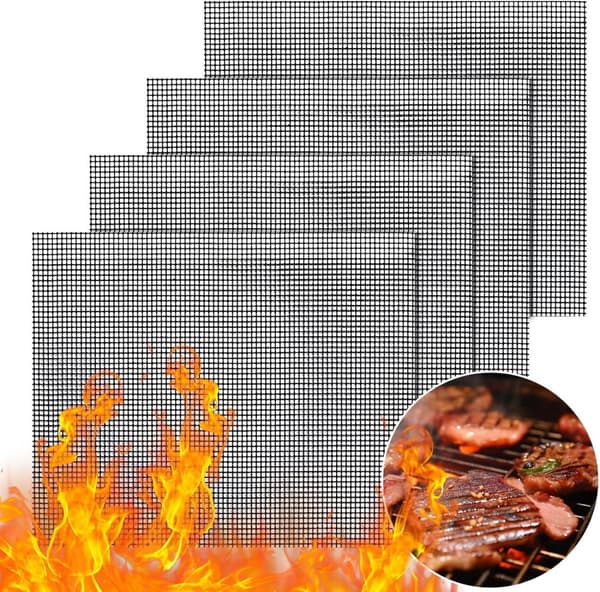 Set med 4 delar grill, grillnät återanvändbar och skärbar matta non-stick grill för yoghurtmaskiner ugnstillagning - 40x33cm