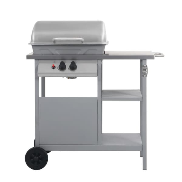 Gasolgrill med sidobord i 3 nivåer silver