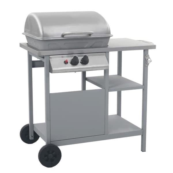 Gasolgrill med sidobord i 3 nivåer silver