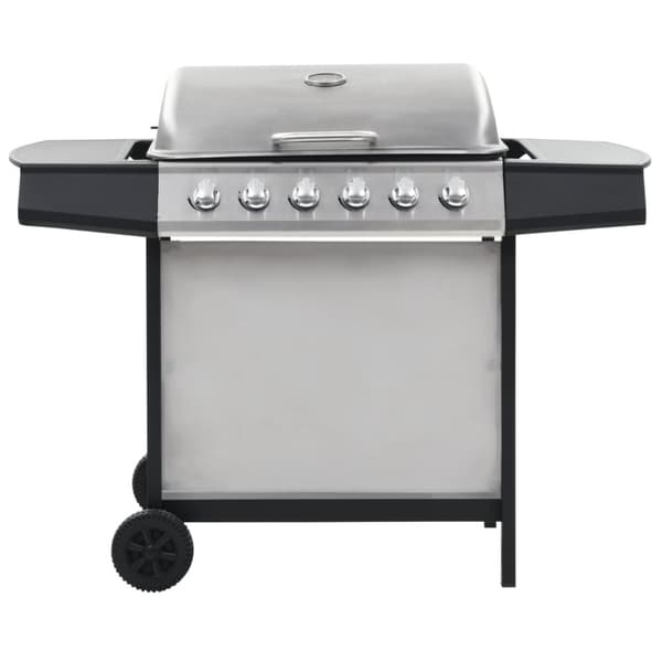 Gasolgrill med 6 grillzoner rostfritt stål silver