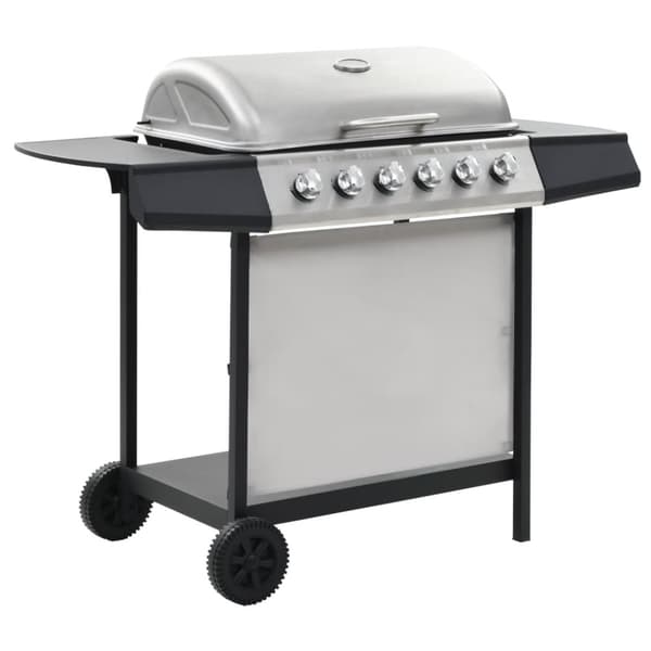 Gasolgrill med 6 grillzoner rostfritt stål silver