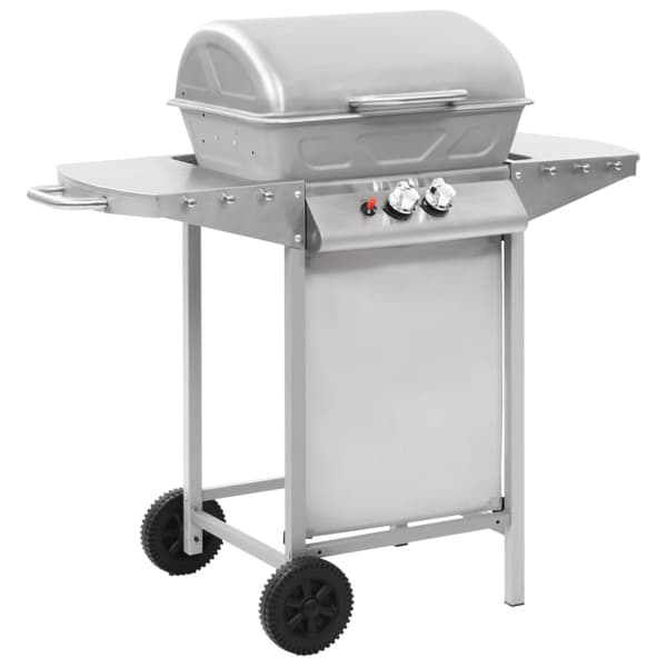 Gasolgrill med 2 grillzoner rostfritt stål silver