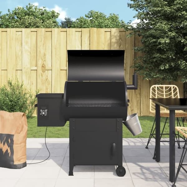 Pelletsgrill med skorsten svart 104 cm järn