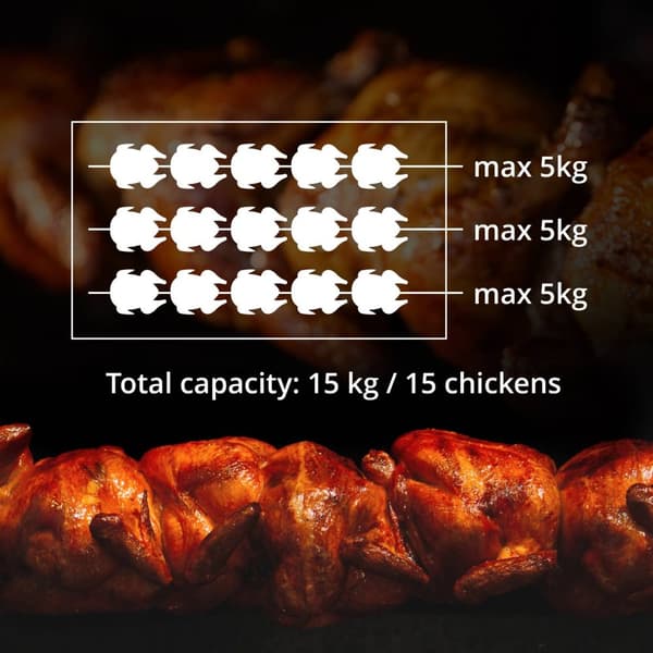 Gaskycklinggrill - 3 spett - med belysning - Royal Catering