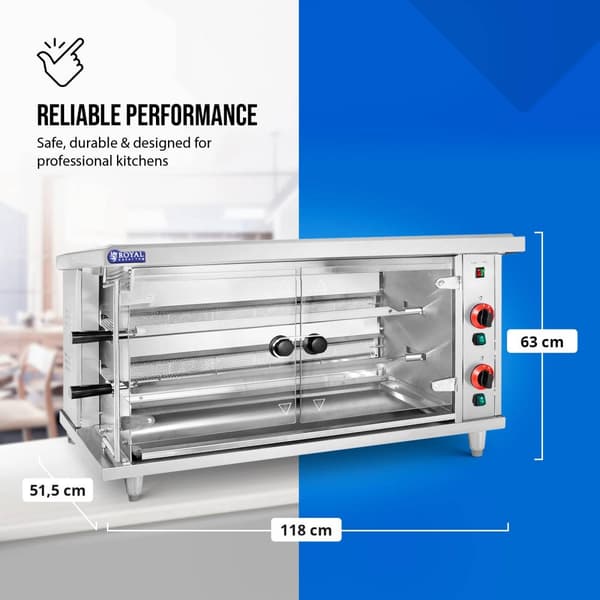 Gaskycklinggrill - 2 spett - med belysning - Royal Catering