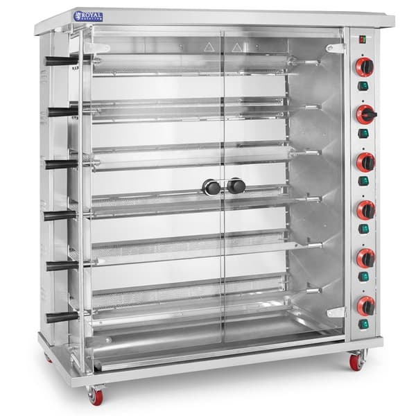 Gaskycklinggrill - 6 spett - med belysning och hjul - Royal Catering