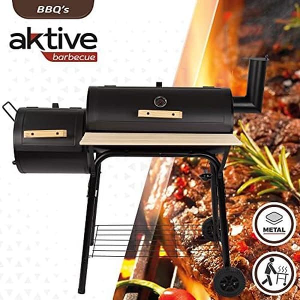 Aktive Portable Charcoal Barbecue and Smoker - Kapacitet för 10 personer - Svart - 116x61x106 cm