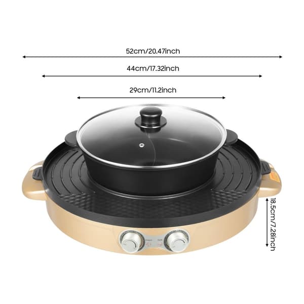 Elektrisk Hot Pot Grill, 2200W Effekt, Non-Stick Belægning,Som vist