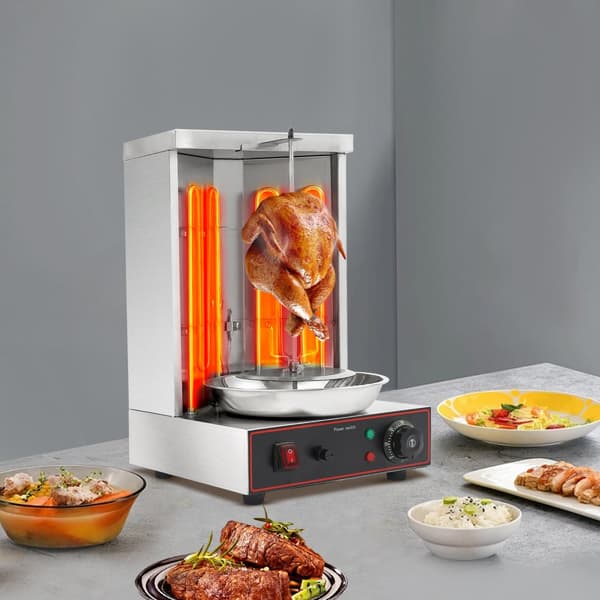 Kebabmaskine, 3000W effekt, justerbar temperatur 50-300°C, 2 rustfrie stålrør til opvarmning