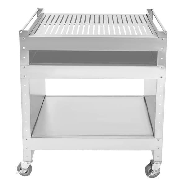 Rostfritt Stål Grillvagn, Justerbara Hyllor, 4 Låsbara Hjul, Rymlig Design,Silver