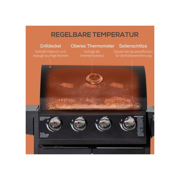 Gasgrill med 3 brännare på 3 kW vardera, grillnät, sidobord, 132,4 cm x 55 cm x 109 cm