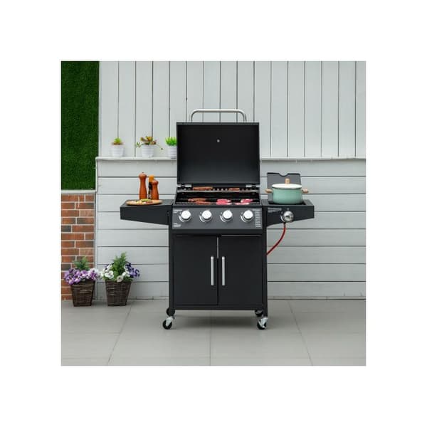 Gasgrill med 3 brännare på 3 kW vardera, grillnät, sidobord, 132,4 cm x 55 cm x 109 cm