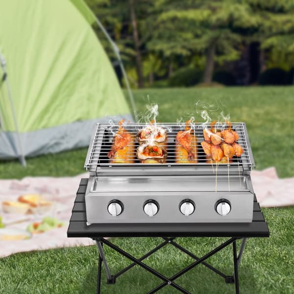 Rostfritt Stål Propan BBQ Grill, 4 Justerbara Brennare, Snabb Uppvärmning, Stort Tillagningsområde