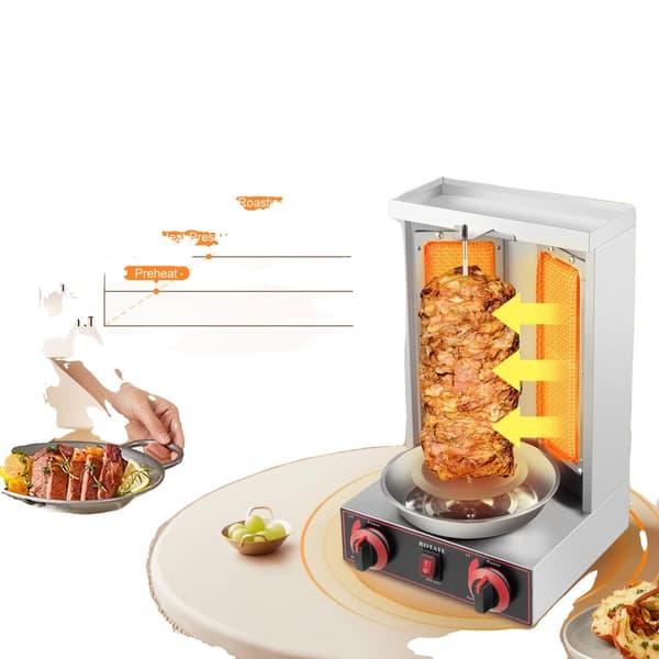 Gasdriven Vertikal Grillmaskin, 3000W Uppvärmningskraft, 2 Brännare, Stor Kapacitet