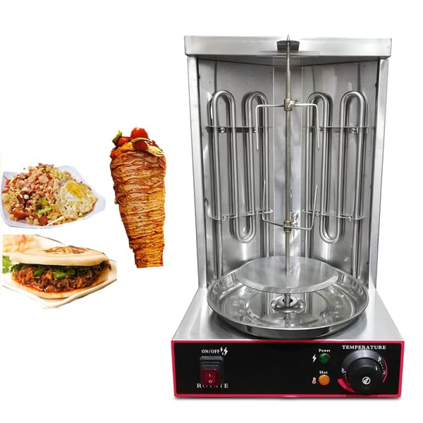 Elektrisk vertikal kebabgrill, två värmerör, temperaturintervall 50-300℃, automatisk rotation