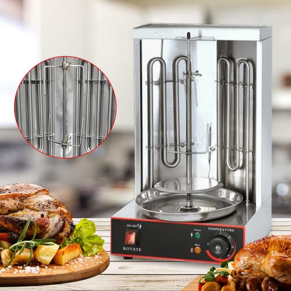 Elektrisk vertikal kebabgrill, två värmerör, temperaturintervall 50-300℃, automatisk rotation