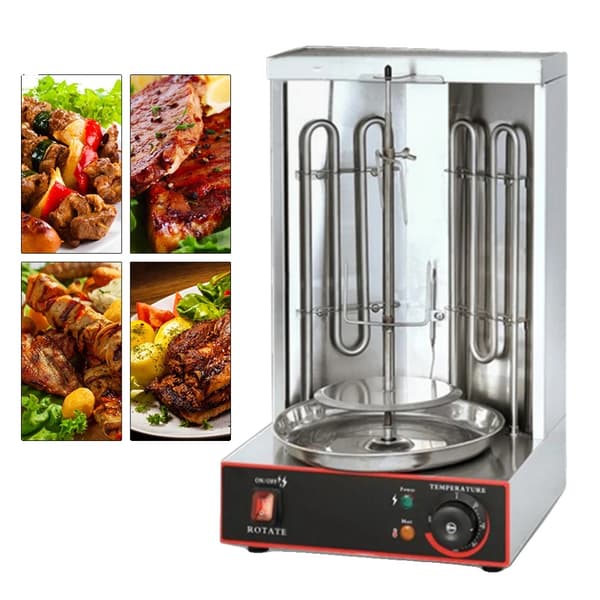 Elektrisk vertikal kebabgrill, två värmerör, temperaturintervall 50-300℃, automatisk rotation