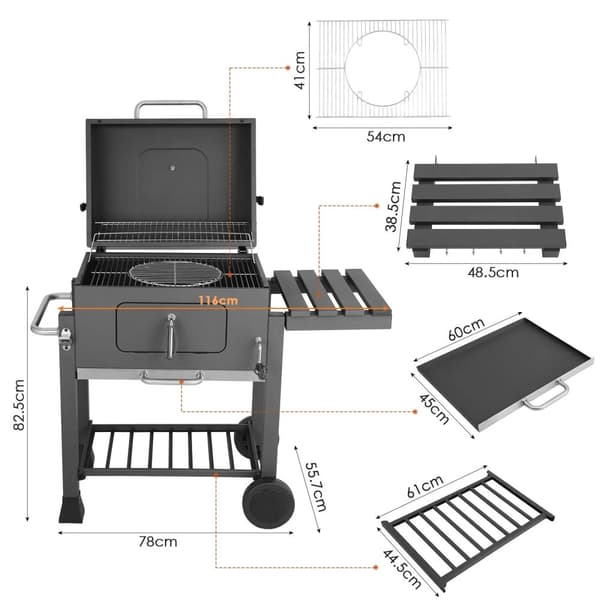 Utomhus Camping BBQ Grill, Offset Rökskåp, Justerbar Ventilation