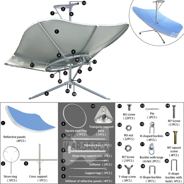 Solovogn, 2000W Strøm, Parabolisk Design