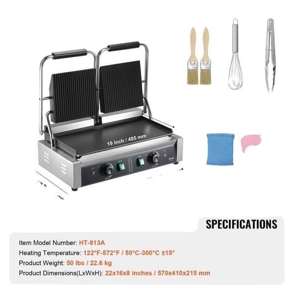 Kaupallinen Panini Grilli, 3600W Teho, Säädettävä Lämpötilan Säätö,3600W 19x9 tuumaa