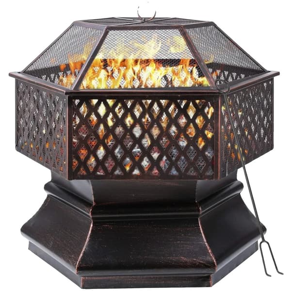 Utomhus Hexagonal Trädgårdsgrill, Kol Kol Bassäng, Brandsäkert Stål med Gallerlock