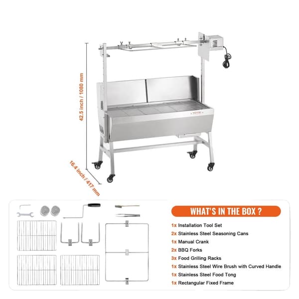 Rotisserie Grill, 90 lbs kapacitet, 40W effekt,35-tums bräda