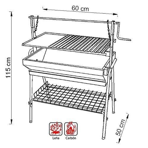 IMEX EL ZORRO 71763 Grill med grillplatta och hiss, Svart, 60 x 50 x 115 cm