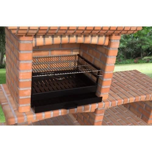 Träkolsgrilllåda med grill i rostfritt stål 70 x 40 cm - Metallgrill L.70 x l, 40 x H.29 cm