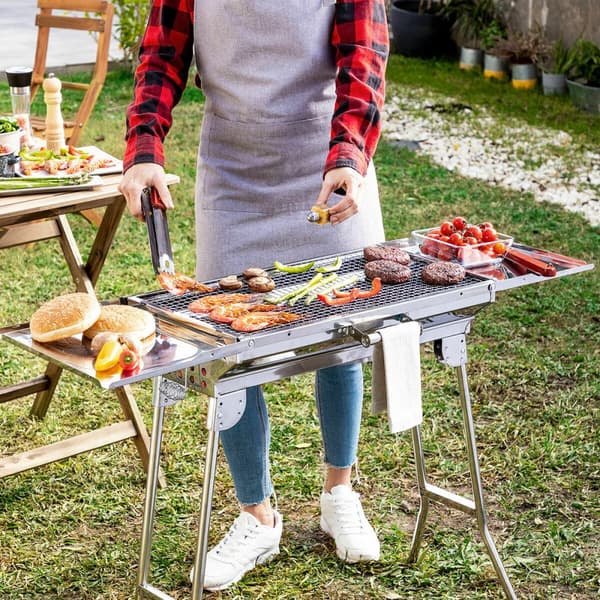 Pack Hopfällbar Kolgrill i Rostfritt Stål och Underlägg för ugn och grill InnovaGoods