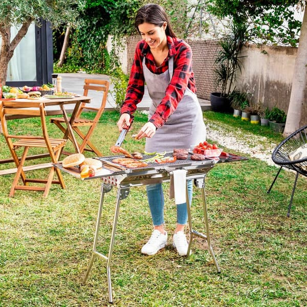 Pack Hopfällbar Kolgrill i Rostfritt Stål och Underlägg för ugn och grill InnovaGoods