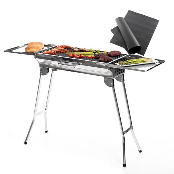 Pack Hopfällbar Kolgrill i Rostfritt Stål och Underlägg för ugn och grill InnovaGoods