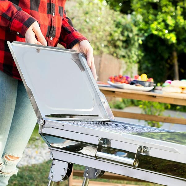 Pack Hopfällbar Kolgrill i Rostfritt Stål och Flexibel och uppladdningsbar elektrisk tändare InnovaGoods