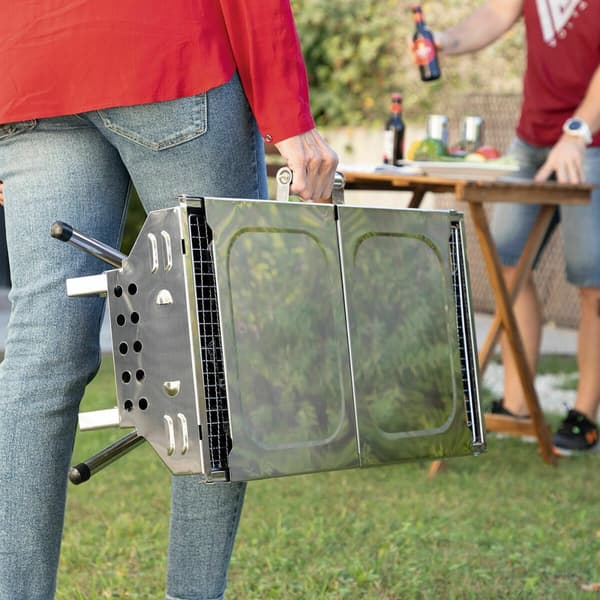 Pack Hopfällbar Kolgrill i Rostfritt Stål och Flexibel och uppladdningsbar elektrisk tändare InnovaGoods