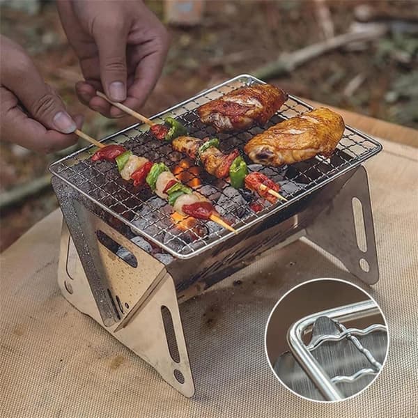 Lollanda foldbar campinggrill i rustfrit stål – bærbar kulgrill til camping, picnic og udendørs madlavning