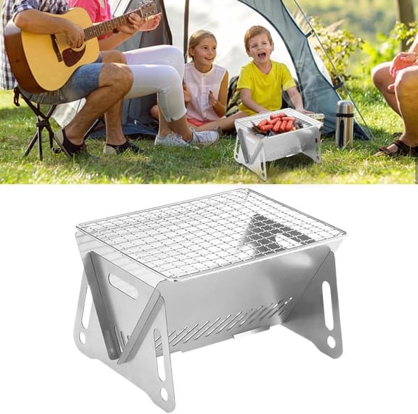 Lollanda foldbar campinggrill i rustfrit stål – bærbar kulgrill til camping, picnic og udendørs madlavning