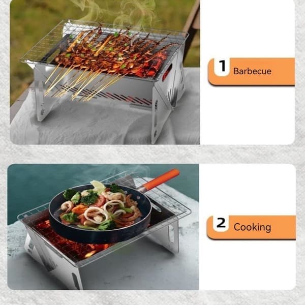Lollanda foldbar campinggrill i rustfrit stål – bærbar kulgrill til camping, picnic og udendørs madlavning