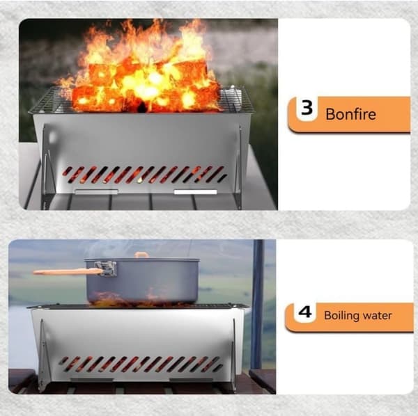 Lollanda foldbar campinggrill i rustfrit stål – bærbar kulgrill til camping, picnic og udendørs madlavning