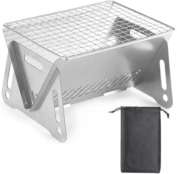 Lollanda foldbar campinggrill i rustfrit stål – bærbar kulgrill til camping, picnic og udendørs madlavning 27x15x13cm