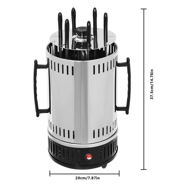 Vertikal Elektrisk Grill, 1000W Effekt, Røgfri Madlavning, To Spydmuligheder,6 Spyd
