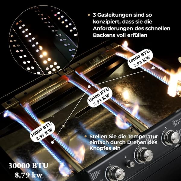 3-Burner Gasgrill, Nem Tænding, Praktisk Mobilitet