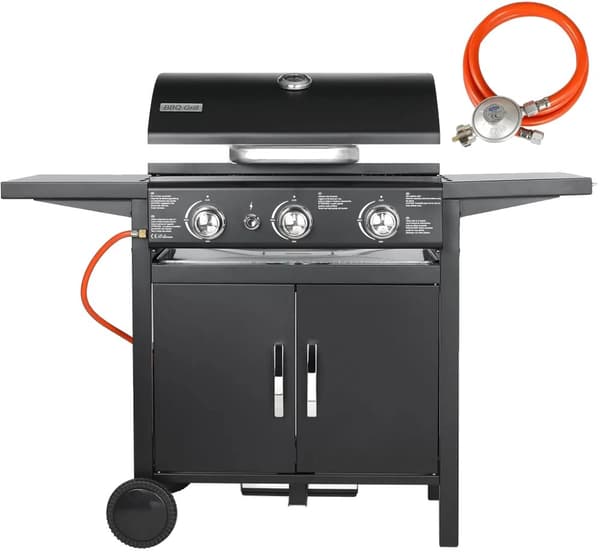 3-Burner Gasgrill, Nem Tænding, Praktisk Mobilitet